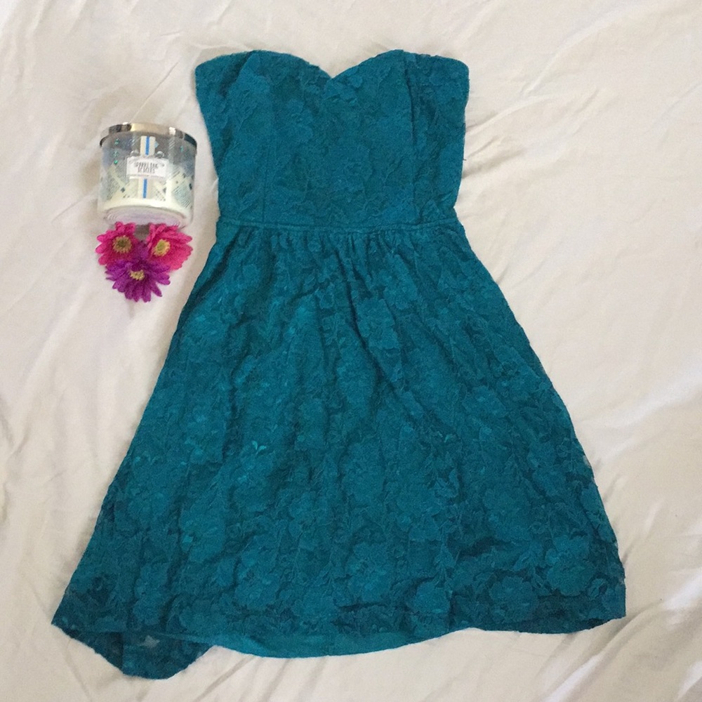 Teal Strapless dress